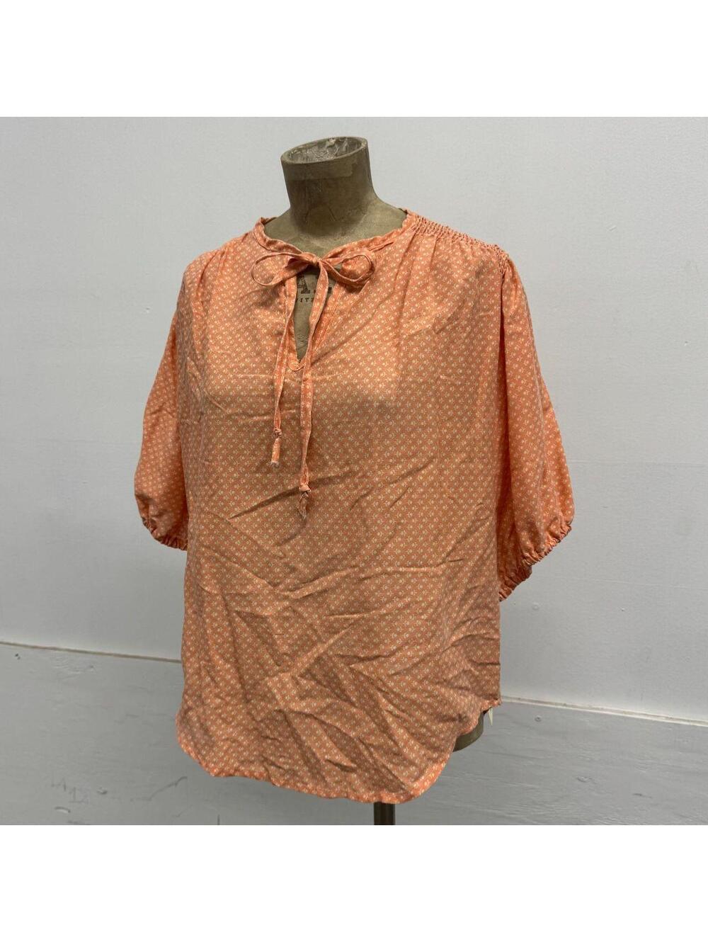 Vintage 1970s Cat 5 Peach Calico Ditsy Floral Smocked Peasant Blouse